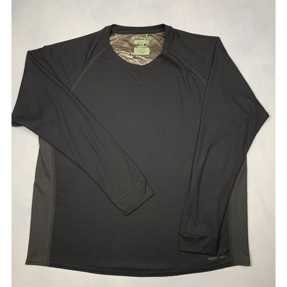 Realtree Performance Shirt Mens 2XL Black Long Sleeve Camo Trim Mesh XL